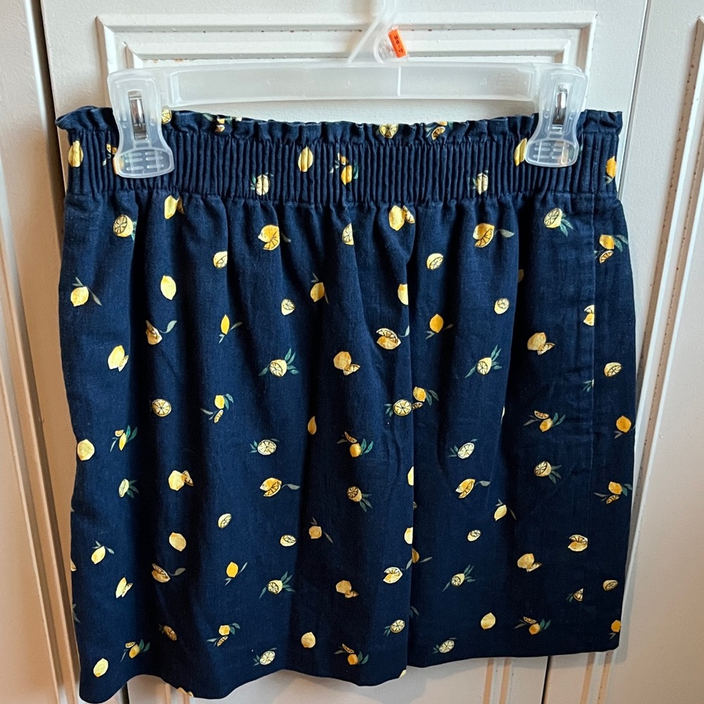 Navy Blue Denim Lemon Print Skirt